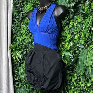 BCBGMAXAZRIA Party Dress XXS‎ Black Blue Blue Cocktail Criss Cross Back 2891